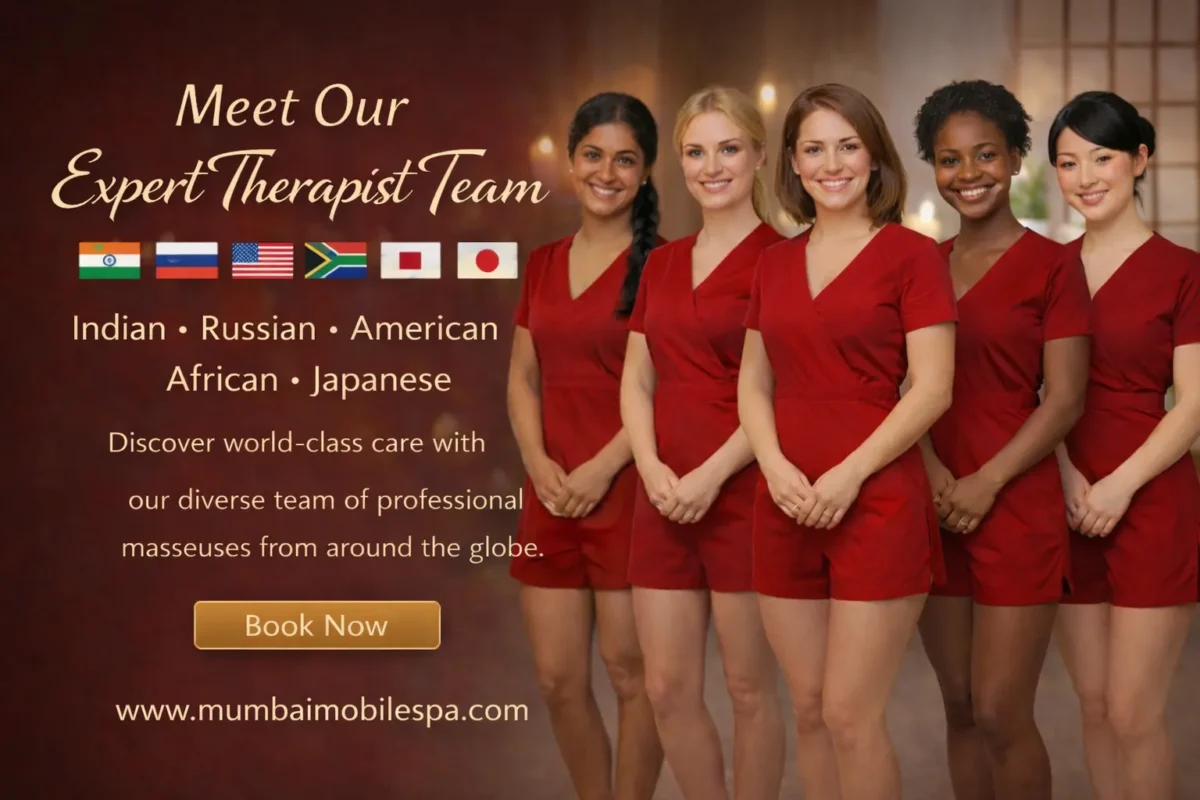 International female massage therapist team including Indian Russian American African and Japanese therapists at Mumbai mobile spa home hotel services
