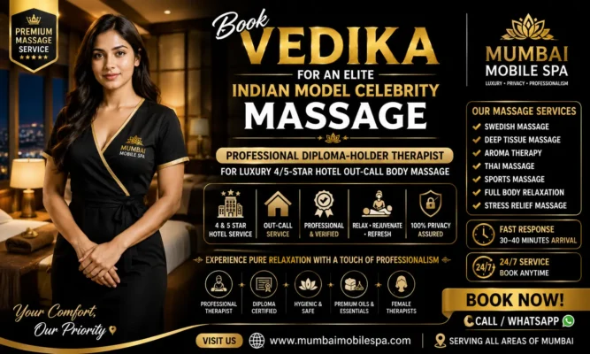 Indian model celebrity massage, luxury hotel massage in Mumbai, Vedika out-call massage